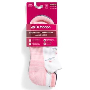 Dr. Motion Ladies 2 Pack White Pink Navy Everyday Compression Tab Ankle Socks